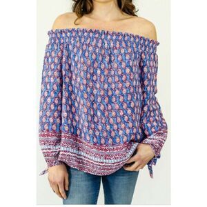 Beach Lunch Lounge Women’s M Medium Top Off The Shoulder Peasant Boho Top Blouse